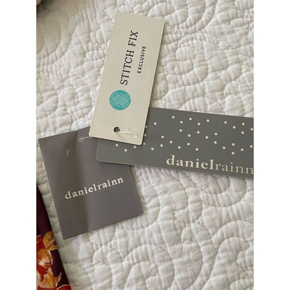 Daniel Rainn Split Neck Blouse Burgundy/Orange Floral Roll Tab Sleeve​ Size PXS - Picture 4 of 14